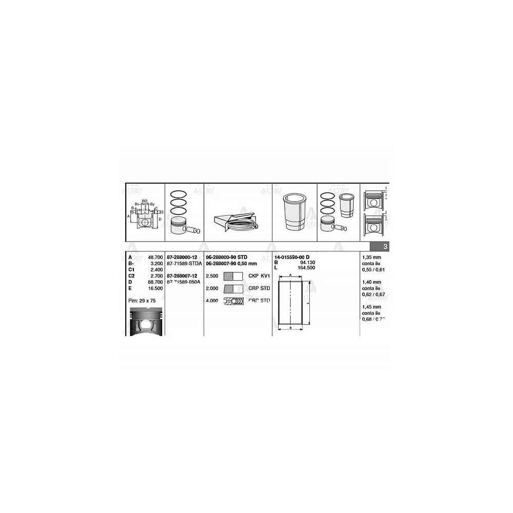 H-100 94-96 L-300 87-97 Std Piston Segmanlı - GOE-87-71589-STDA - 87-71589-STDA 